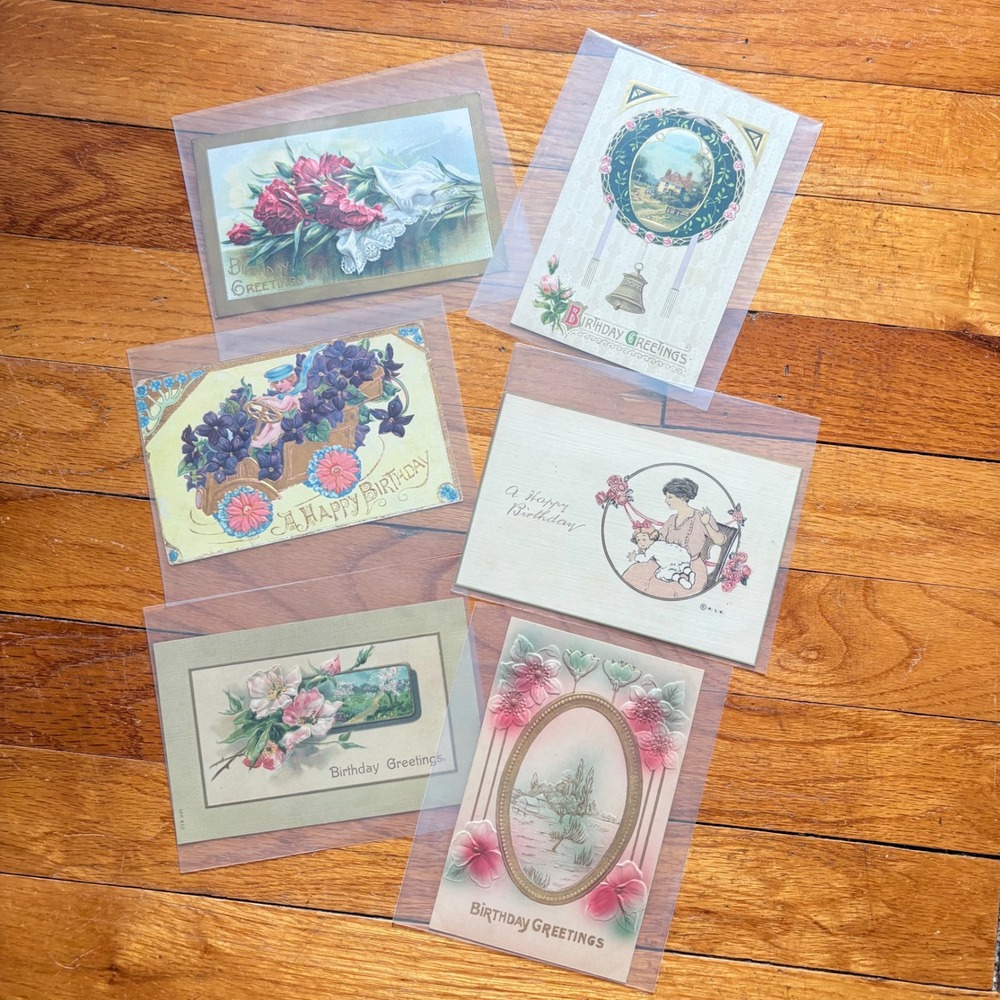 Vintage Postcard Lot of 6 Birthday Greetings Embossed Antique